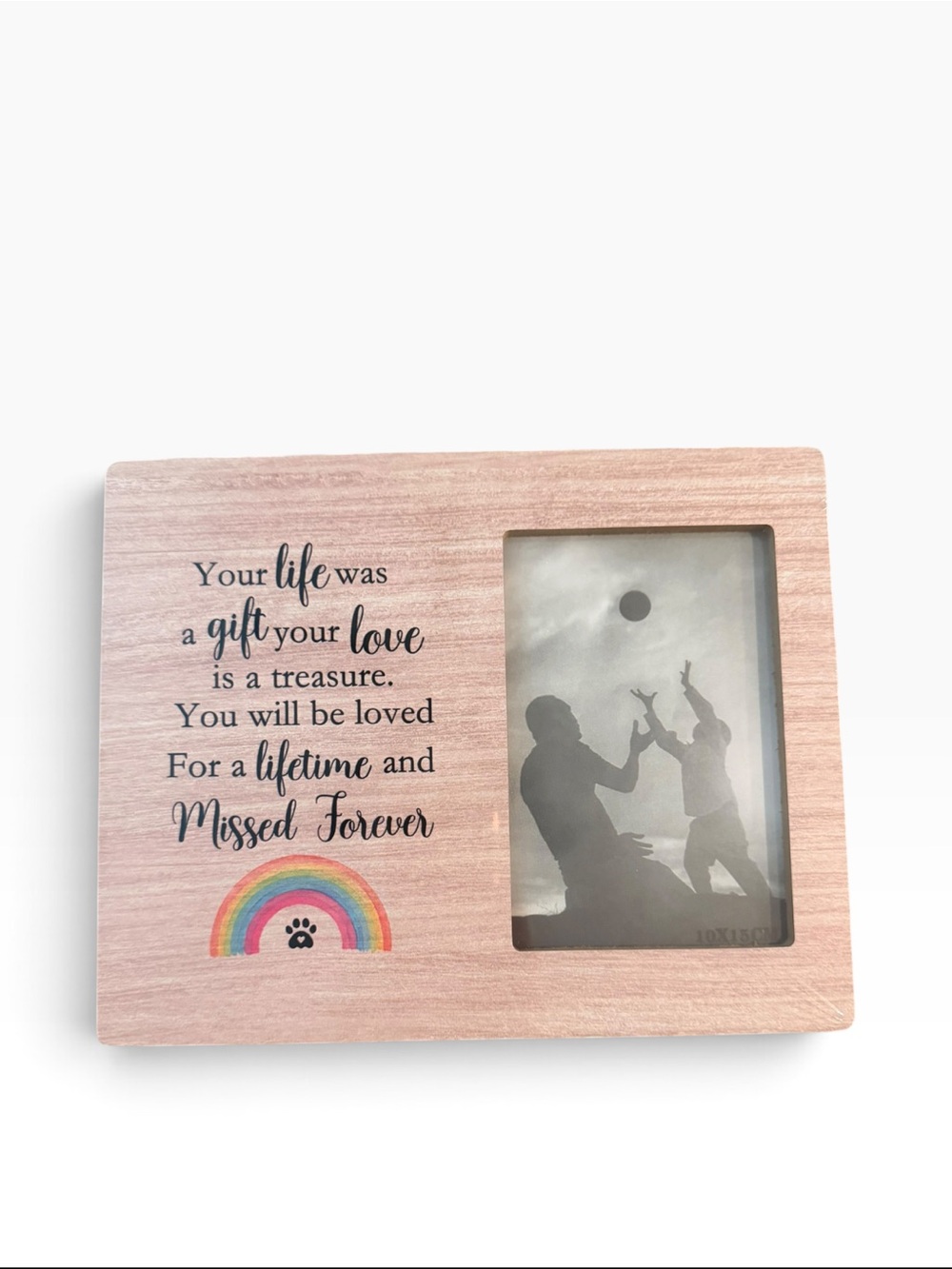 Nwt- Memorial Photo Frame with Rainbow Accent - Pink Wood